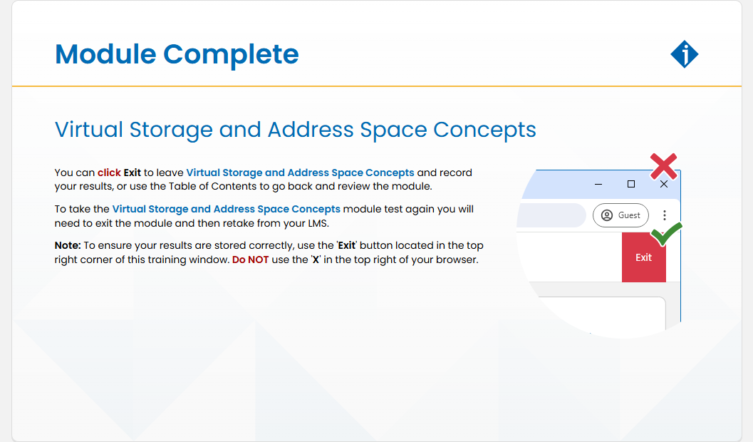 Virtual Storage and Address Space Concepts Module Test: Virtual Storage and Address Space Concepts - Module Complete screenshot