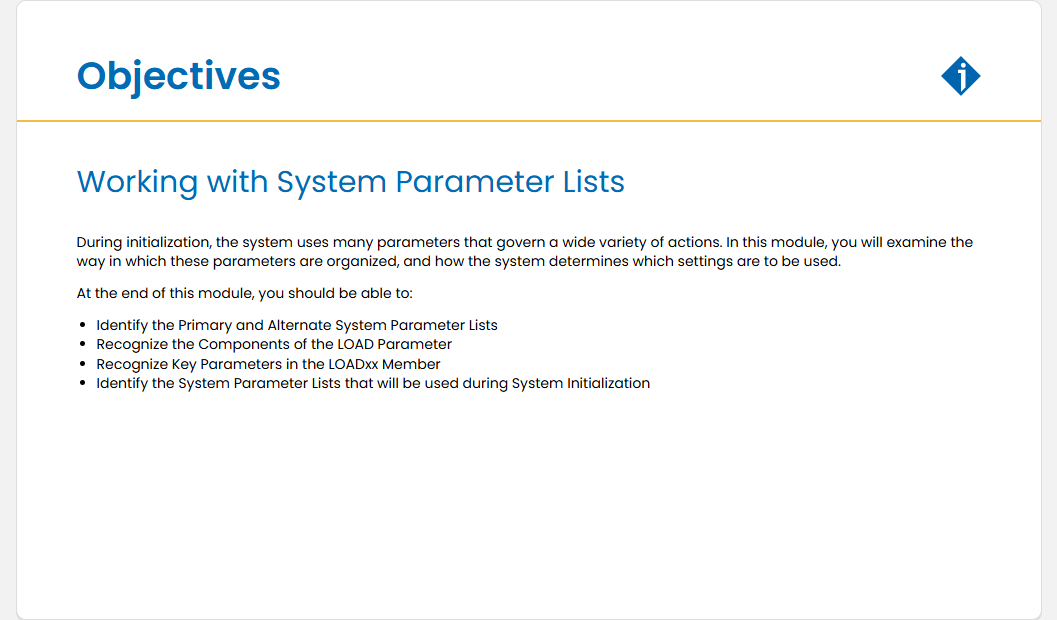 Working with System Parameter Lists Working with System Parameter Lists - Objectives screenshot