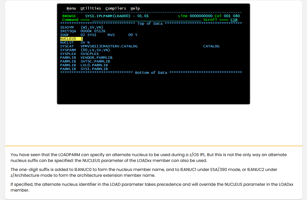 Working with System Parameter Lists The LOADxx Member: Working with System Parameter Lists - Nucleus Parameter screenshot