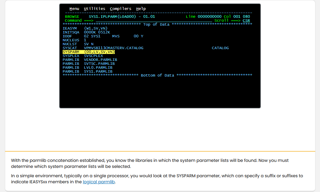 Working with System Parameter Lists The LOADxx Member: Working with System Parameter Lists - PARMLIB Concatenation screenshot